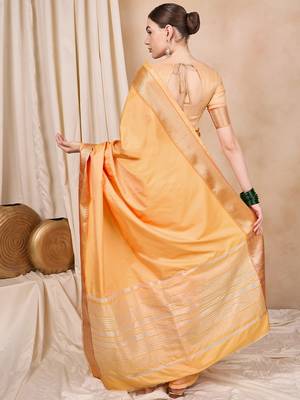 Riva Enterprise Women'S Cotton Silk Solid Print With Golden Woven Border Saree 3