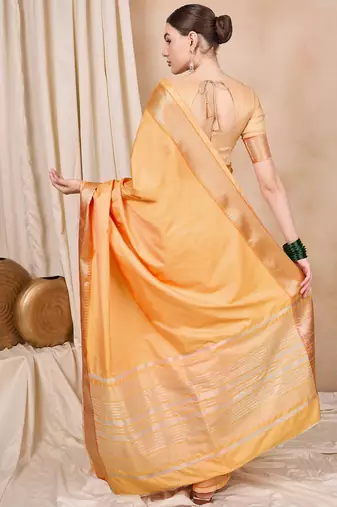 Riva Enterprise Women'S Cotton Silk Solid Print With Golden Woven Border Saree