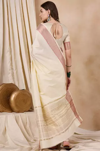 Riva Enterprise Women'S Cotton Silk Solid Print With Golden Woven Border Saree