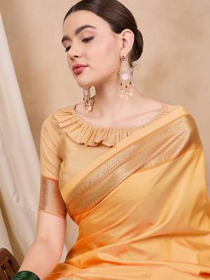 Riva Enterprise Women'S Cotton Silk Solid Print With Golden Woven Border Saree 4