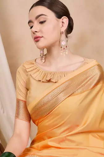 Riva Enterprise Women'S Cotton Silk Solid Print With Golden Woven Border Saree