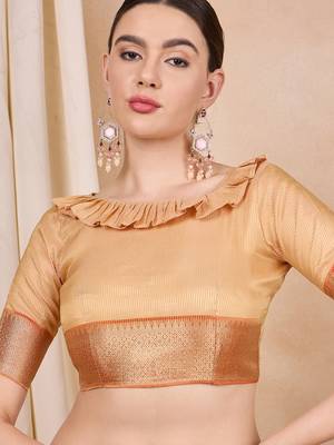 Riva Enterprise Women'S Cotton Silk Solid Print With Golden Woven Border Saree 5