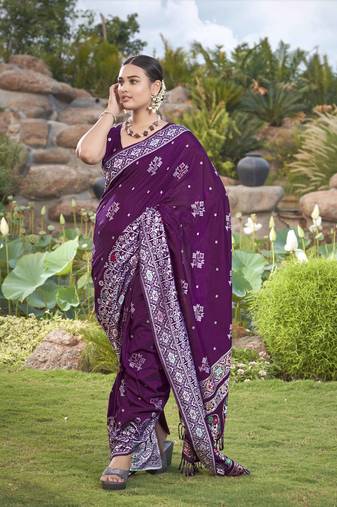 Banarasi Woven Purple Saree With Heavy Jacquard Work Saree With Blouse Piece