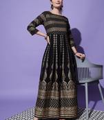 Black zig zag printed work rayon anarkali kurta