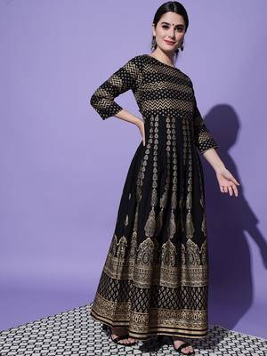 Black zig zag printed work rayon anarkali kurta 2