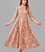 Pink floral printed with lace work rayon anarkali kurta
