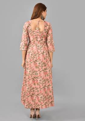Pink floral printed with lace work rayon anarkali kurta 3