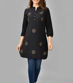 Black printed work rayon straight short kurti