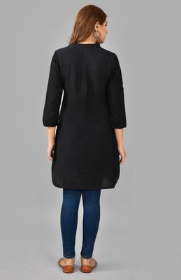 Black printed work rayon straight short kurti 3