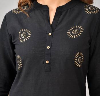 Black printed work rayon straight short kurti 4