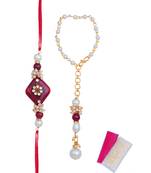 Handmade kundan red stone rakhi for brother,combo pearl collection couple pair rakhi set