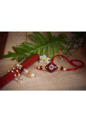 Handmade kundan red stone rakhi for brother,combo pearl collection couple pair rakhi set 2