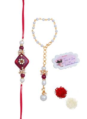 Handmade kundan red stone rakhi for brother,combo pearl collection couple pair rakhi set 3