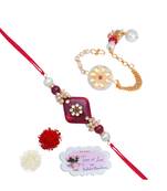 Handmade kundan red stone rakhi combo kundan white stone collection couple pair