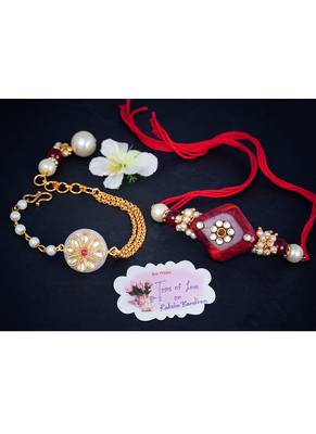 Handmade kundan red stone rakhi combo kundan white stone collection couple pair 3