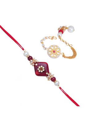 Handmade kundan red stone rakhi combo kundan white stone collection couple pair 4