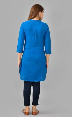Blue printed work rayon straight short kurti 3