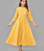 Yellow ethnic motif printed work rayon anarkali kurta