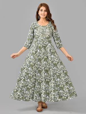 White floral printed with embroidered work rayon anarkali kurta 1