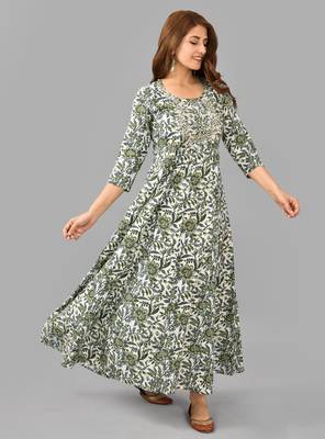 White floral printed with embroidered work rayon anarkali kurta 2