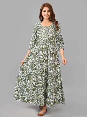 White floral printed with embroidered work rayon anarkali kurta 4