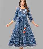 Blue ethnic motif printed work rayon anarkali kurta