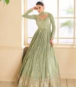 Green Embroidered Art Silk Free Size Stitched Gown. (Size Upto 42) Up To 42" Size