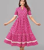 Pink geometric printed work rayon anarkali kurta