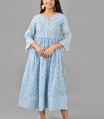 Sky blue ethnic motif printed work rayon anarkali kurta