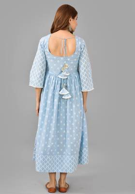 Sky blue ethnic motif printed work rayon anarkali kurta 3