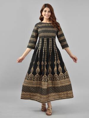 Black zig zag printed work rayon anarkali kurta 1