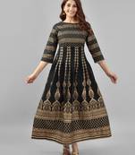 Black zig zag printed work rayon anarkali kurta
