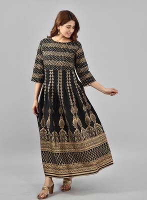 Black zig zag printed work rayon anarkali kurta 2