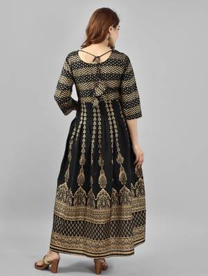Black zig zag printed work rayon anarkali kurta 3
