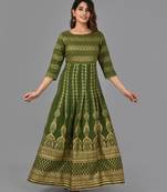 Green zig-zag printed work rayon anarkali kurta