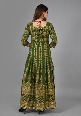 Green zig-zag printed work rayon anarkali kurta 3