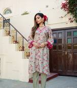 Women pista green muslin embroidered kurta & pant set