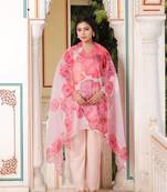Women ivory tabby slik print & embroidered kurta  pant & dupatta set