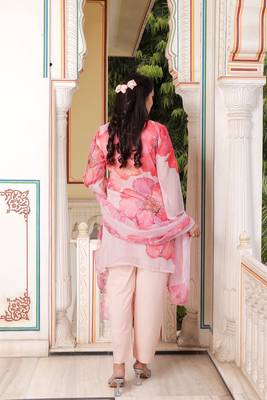 Women ivory tabby slik print & embroidered kurta  pant & dupatta set 2
