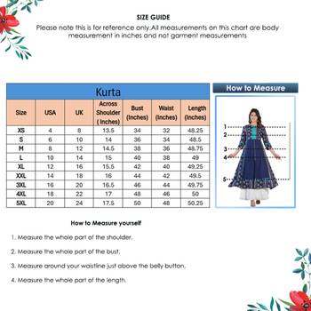 Women'S Floral Printed Embroidered A-Line Kurti (Blue) 6