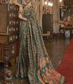 Silk Blend patola print green designer saree with unstiched blouse