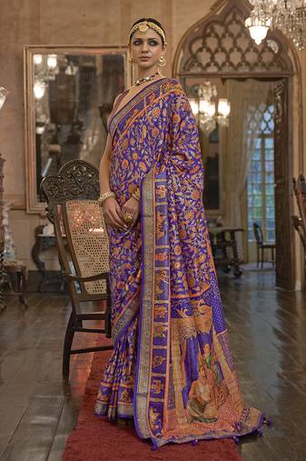 Silk Patola Print Purple Designer Saree With Unstiched Blouse