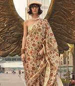 Tissue Printed Cream Trendy Saree With Unstiched Blouse