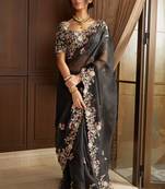 Black Georgette Saree, Designer Embroidery Saree, Party Wear Saree