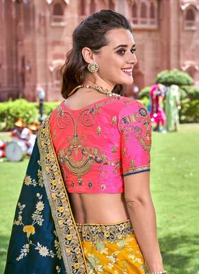 Yellow Thread Embroidery Silk Semi Stitched Lehenga Choli With Dupatta 2