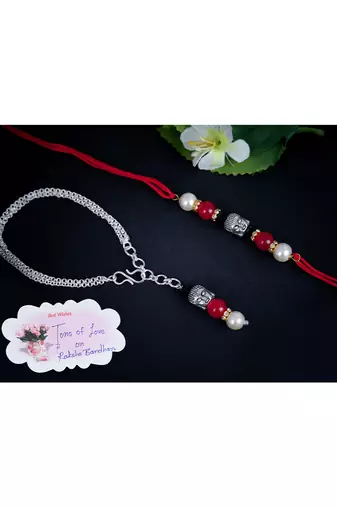 Handmade buddha bead rakhi, combo pearl design collection couple pair rakhi set
