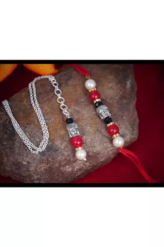 Handmade buddha bead rakhi, combo pearl design collection couple pair rakhi set