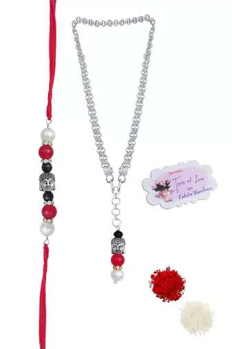 Handmade buddha bead rakhi, combo pearl design collection couple pair rakhi set