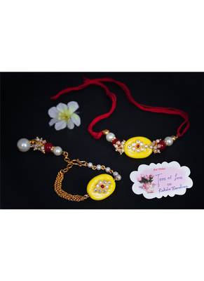 Handmade kundan yellow stone rakhi for brother, combo fancy design collection couple pair rakhi set 3