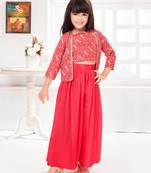 Tiny kingdom rani colored bandhani pattern sequins polyester fabric palazzo set along with jacket